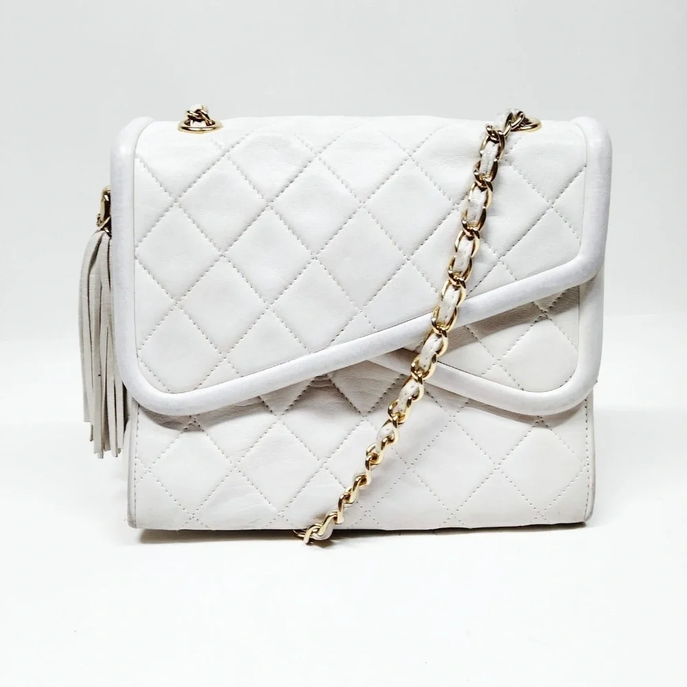 Chanel White Lamb Skin Bag